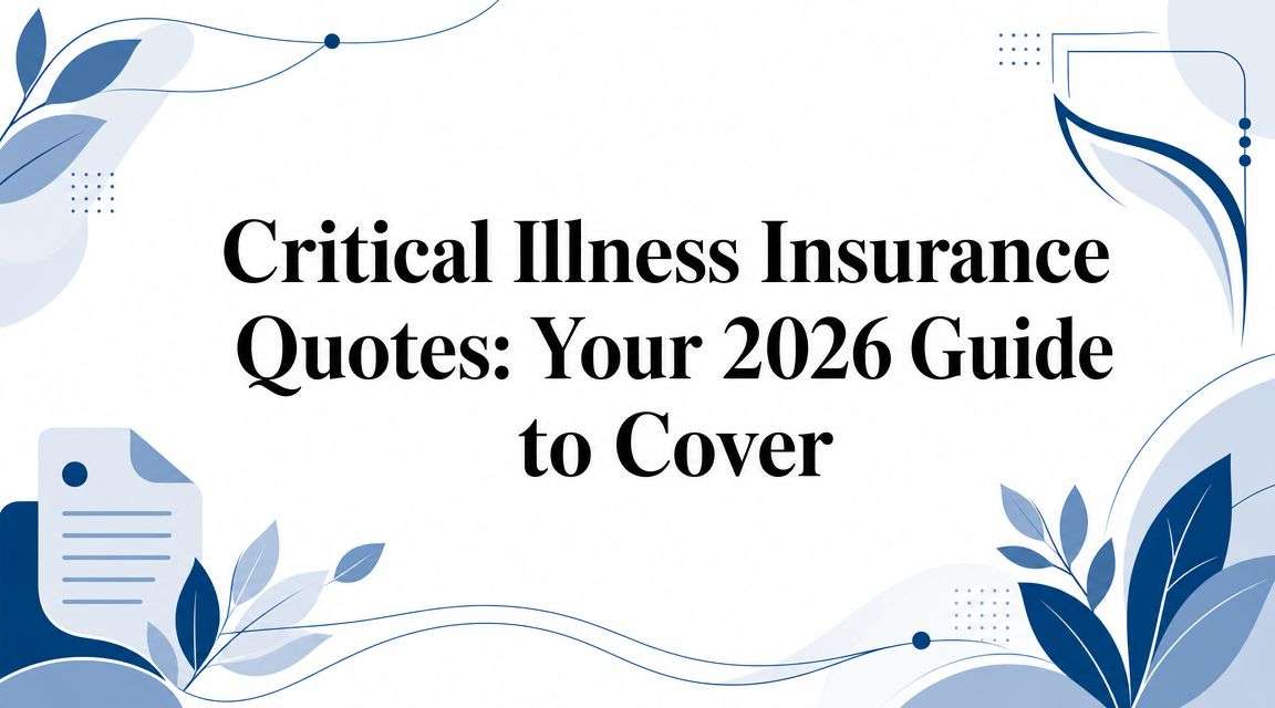 Cover image with blue leaves framing the title: 'Critical Illness Insurance Quotes: Your 2026 Guide to Cover'.