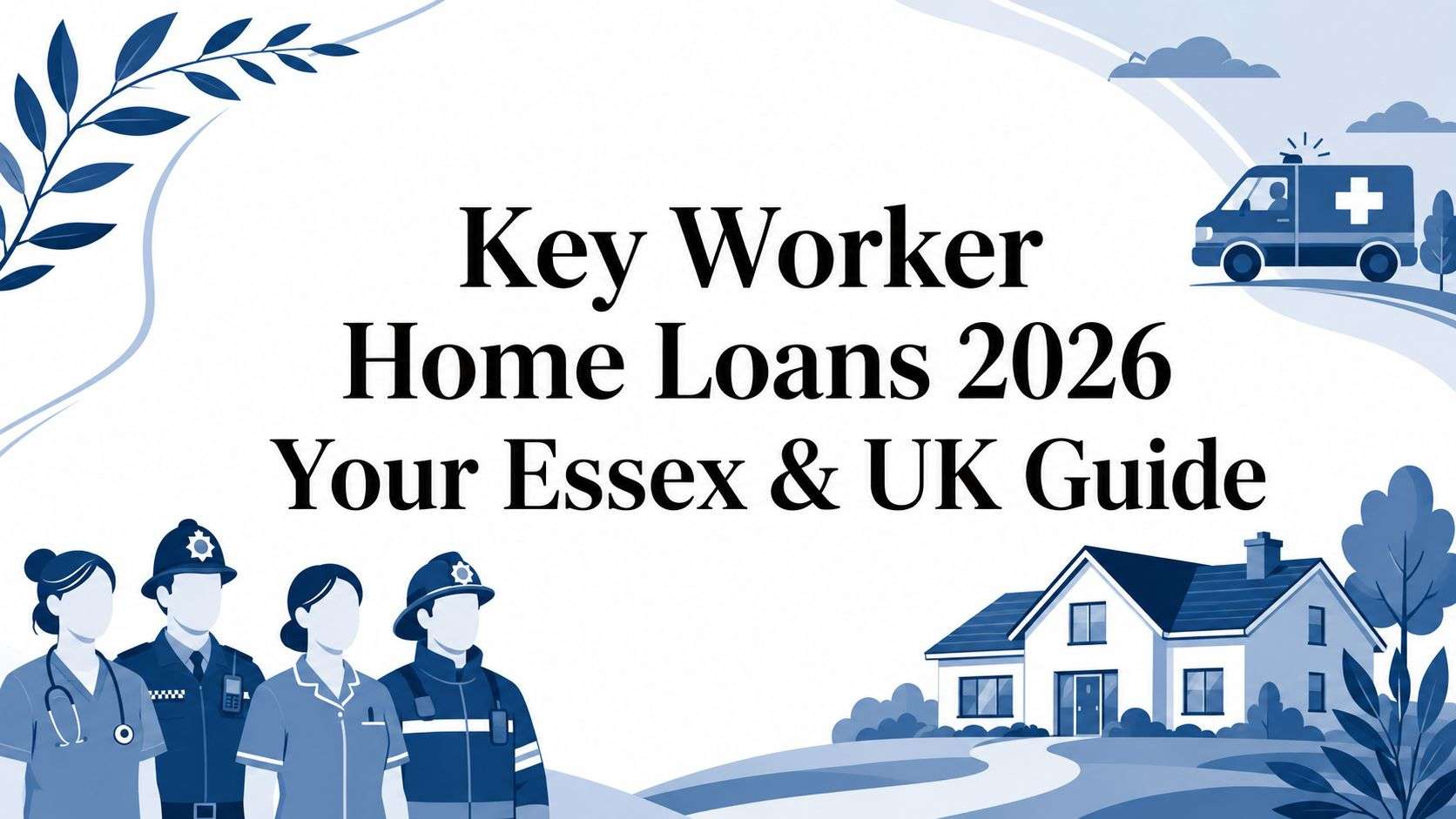 Banner: Key Worker Home Loans 2026 Your Essex & UK Guide with silhouettes of healthcare workers, police, firefighters and a house.