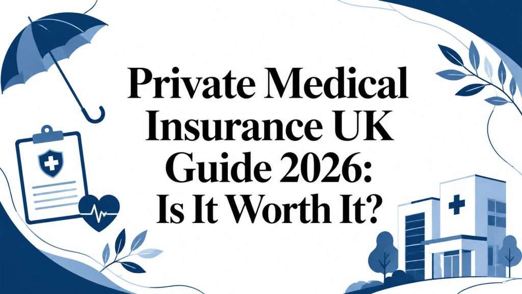 Banner showing the title 'Private Medical Insurance UK Guide 2026: Is It Worth It?' with medical icons and a hospital building